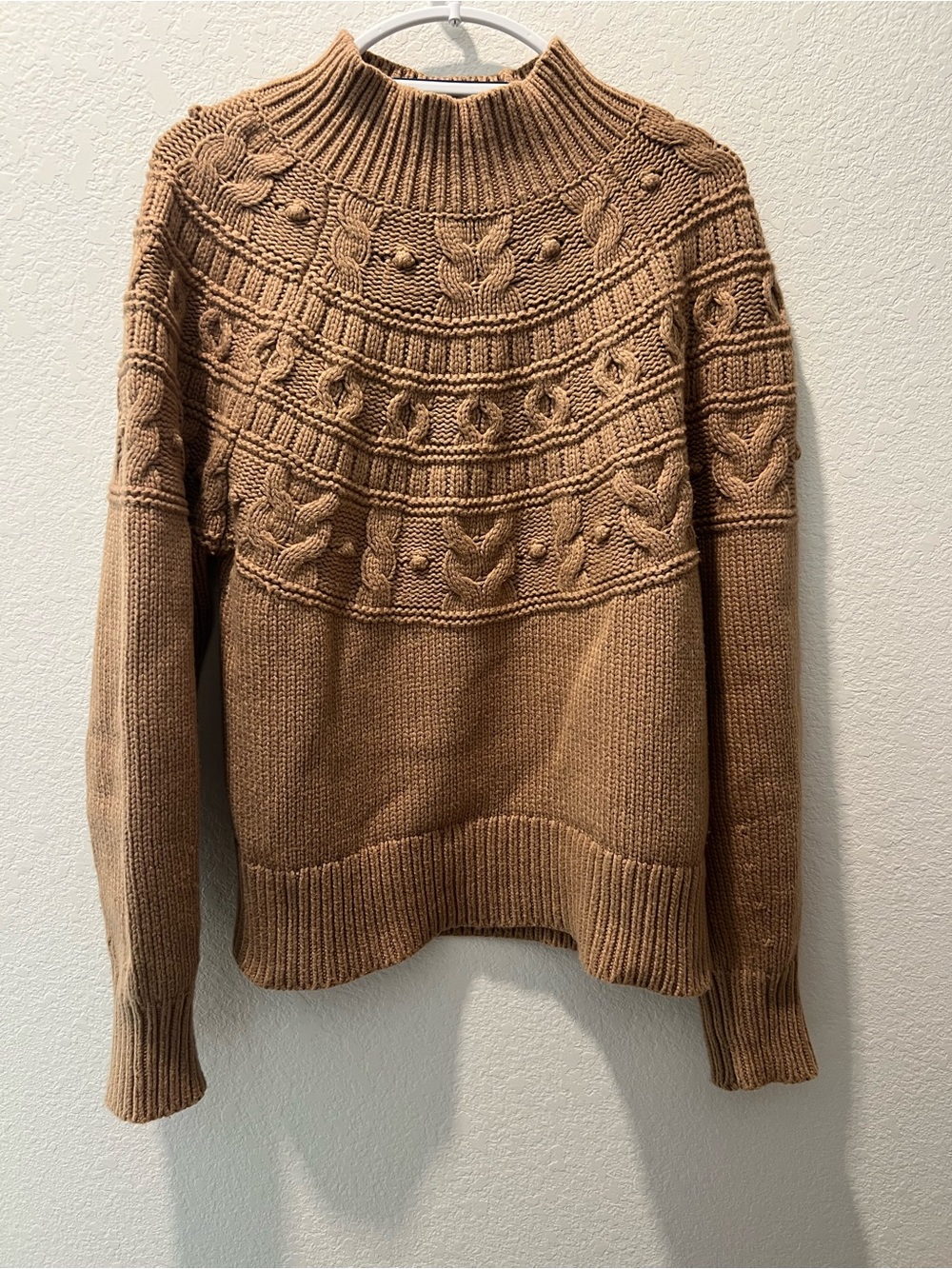 Banana Republic Cable Knit Sweater M Camel Brown Mock Neck Wool Blend
